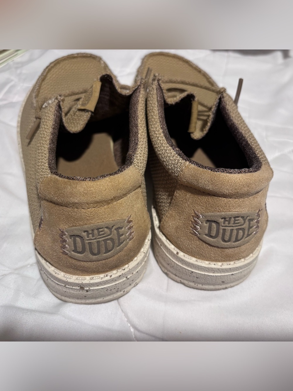 Hey Dude youth Tan Knit Casual Slip-On Loafers. Wally youth sport mesh. - Picture 4 of 8